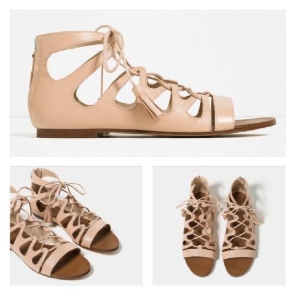 Zara nude gladiator lace up sandals